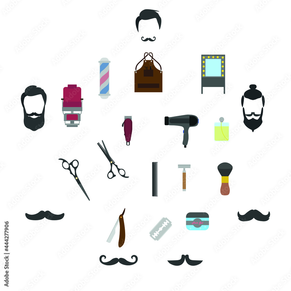 barbershop related icons kit on white background barbershop related icons kit on white background