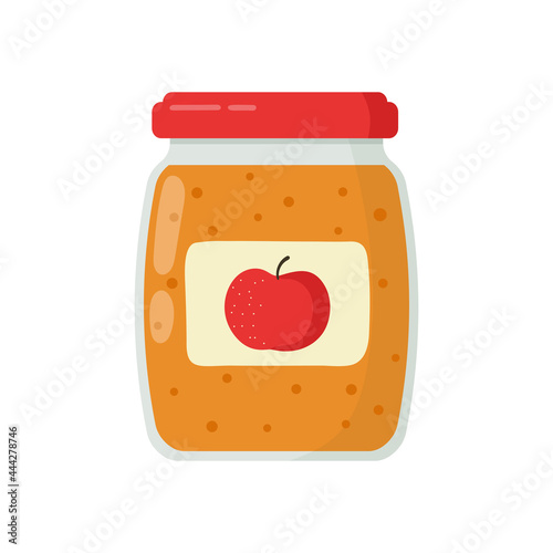 Glass jar of apple jam isolated on white background. Vector illustration