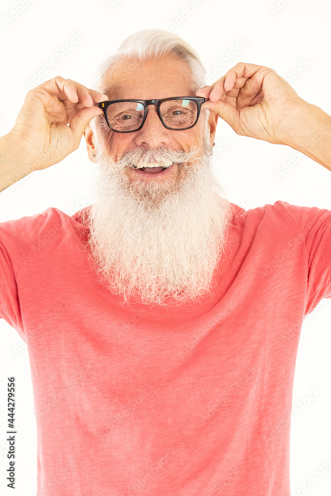 Portrait of handsome bearded senior man with white hair and beard smiling to the camera, Portrait of handsome bearded senior man with white hair and beard smiling to the camera,