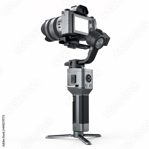 3-axis gimbal stabilization system with nonexistent mirrorless camera isolated photo