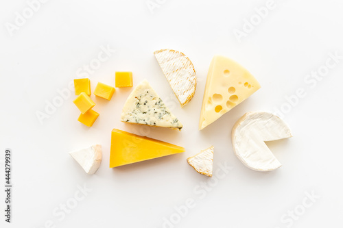 Set of different types of cheese. Camembert parmesan and brie cheeses 