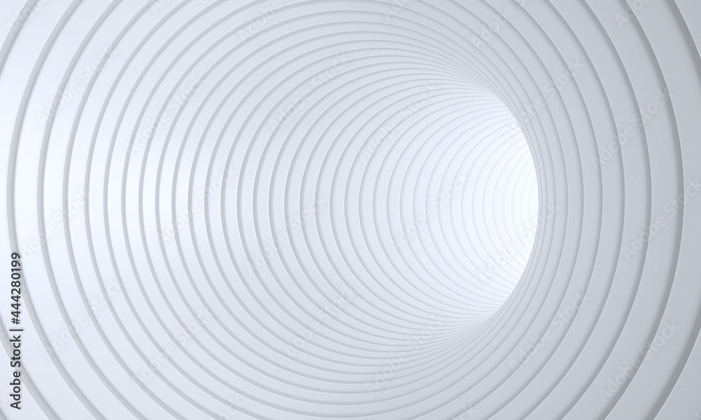 White rings line up to form a tunnel. Constructed of the tubular white circle put together.3d Rendering.