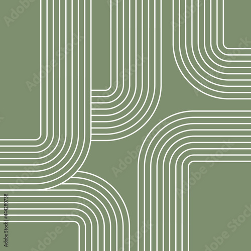Abstract Mid Century line art illustration with with arches decoration on green background © anasztazia