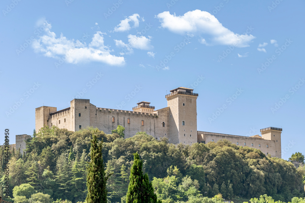 Panoramic view of the ancient Rocca Albornoziana overlooking the historic center of Spoleto, Italy Panoramic view of the ancient Rocca Albornoziana overlooking the historic center of Spoleto, Italy
