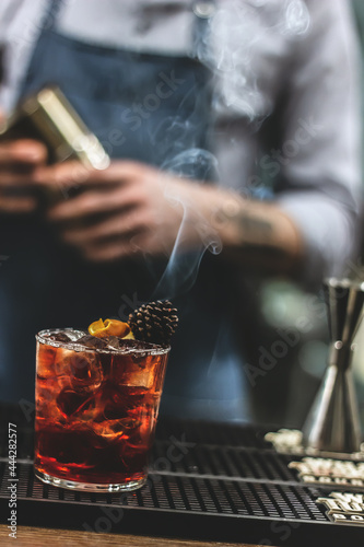 Bartender making cocktails