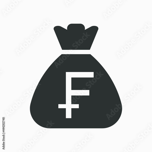 Swiss Franc icon. Money bag flat icon vector pictogram. Sack with swiss franc isolated on white background. Swiss currency symbol.