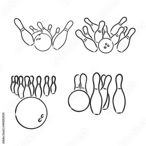 Bowling skittles and ball sketch vector illustration