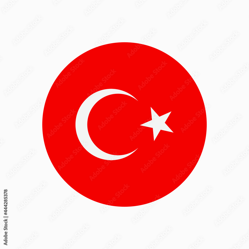 Round Turkish flag vector icon isolated on white background. The flag of Turkey in a circle. Round Turkish flag vector icon isolated on white background. The flag of Turkey in a circle.
