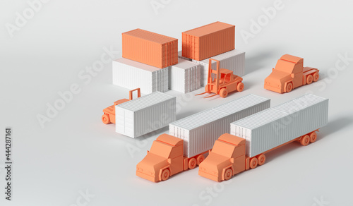 Fototapeta Naklejka Na Ścianę i Meble -  3d Container truck in ship port for Business Logistics and transportation concept. 3d render illustration