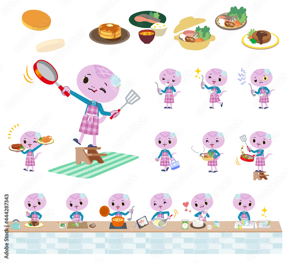 料理に関するヘビの女の子のセット 料理に関するヘビの女の子のセット