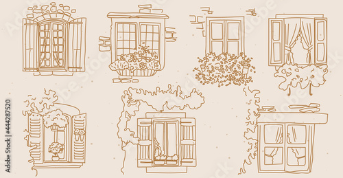 Vector set of hand drawn retro vintage / Boho Windows  for social media and web / logo design. - All elements are isolated.