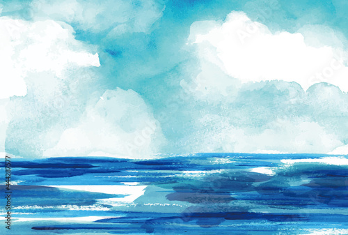 夏の海の水彩画