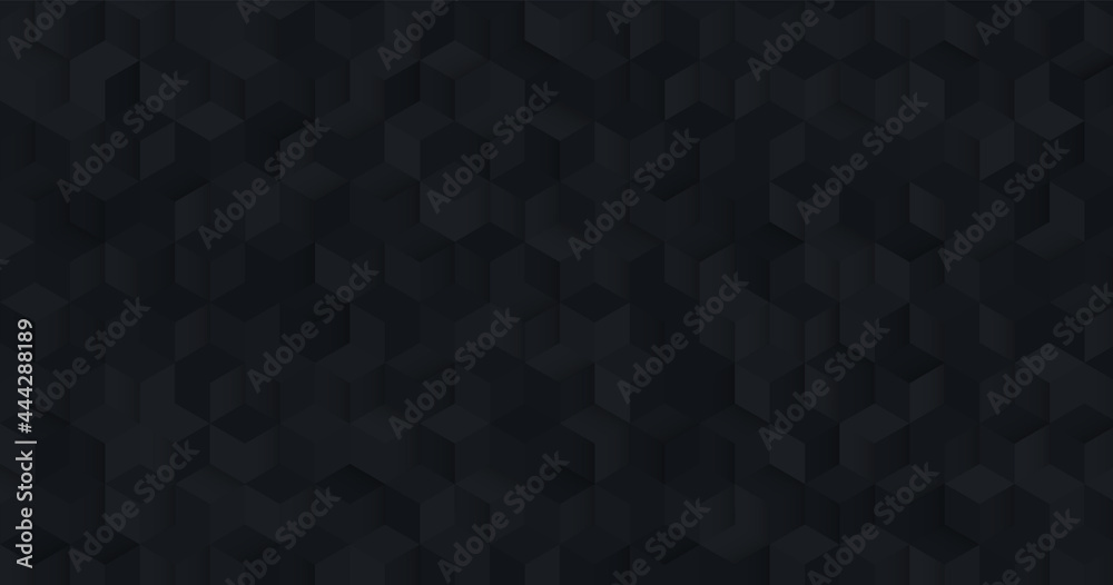 Abstract seamless black square 3D pattern background. Modern geometric hexagon texture design. Vector EPS10