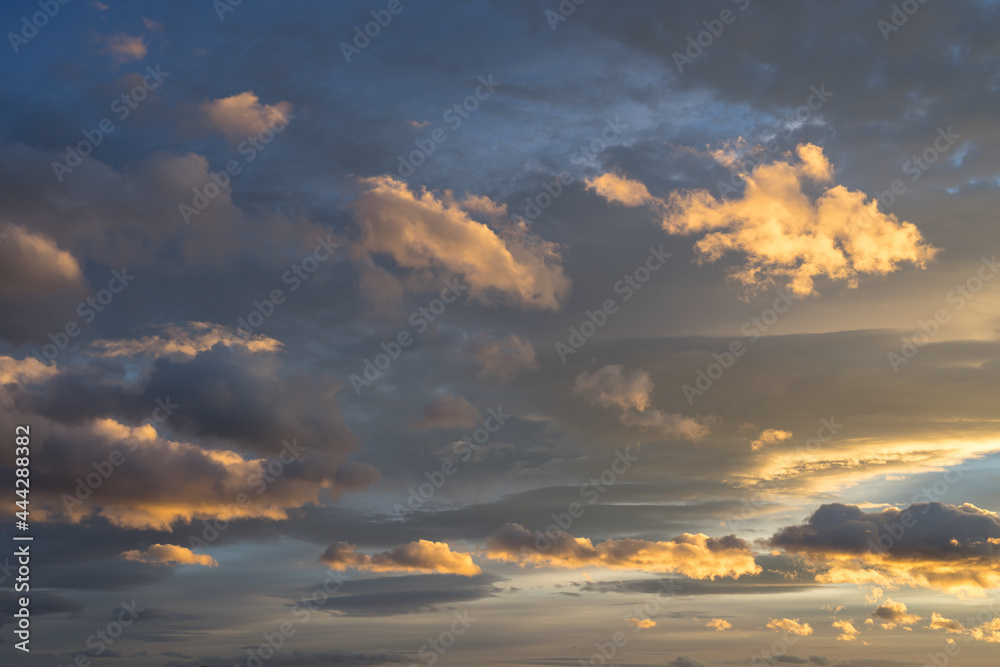 scenic sunset sky and colorful golden clouds natural background