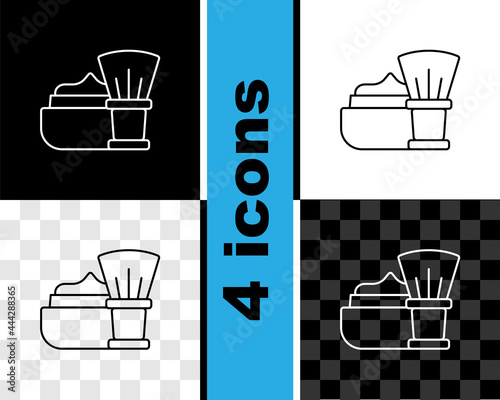 Set line Shaving brush with foam icon isolated on black and white, transparent background. Barbershop symbol. Vector