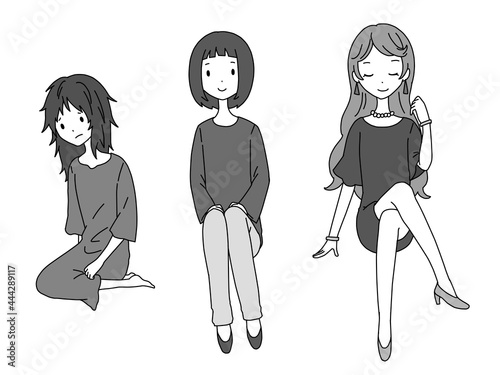 灰色の富裕層、中間層、貧困層の女性の素材セット