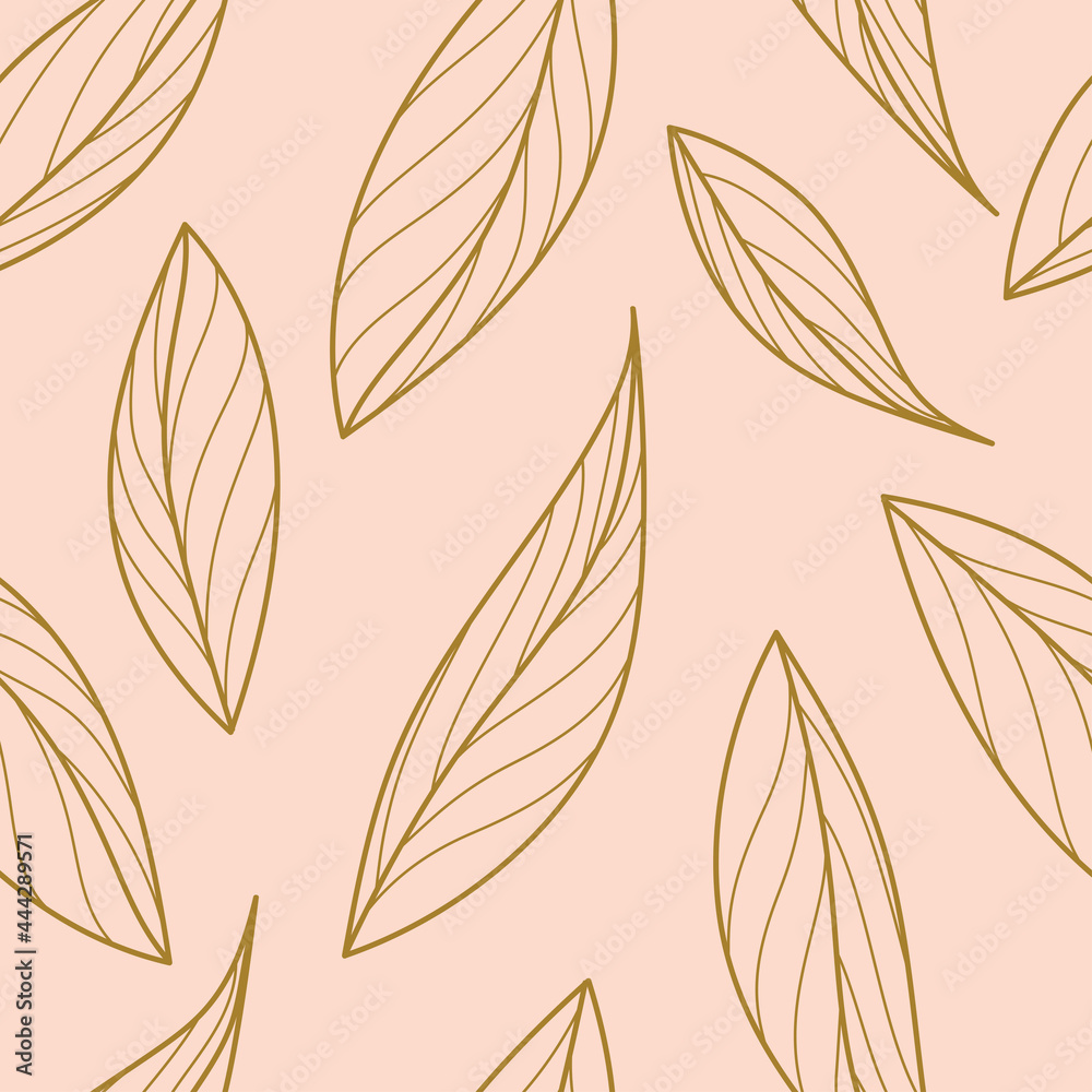 Seamless leaf stripes on orange background. Leaves pattern.