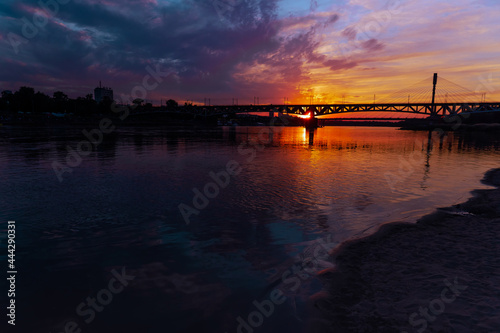 sunset over the bridge in Poland, Warsaw