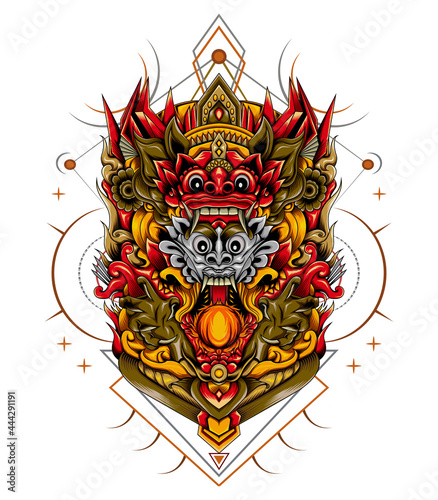 Rangda barong bali indonesia tshirt design illustration template photo