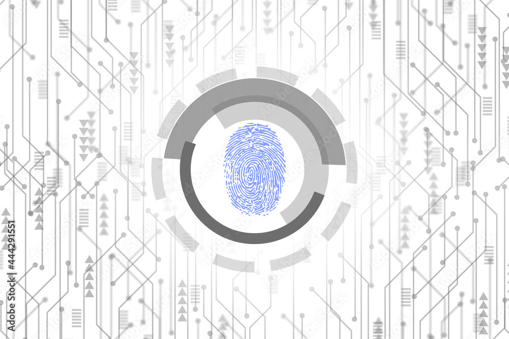 Obraz premium Circuit board pattern with fingerprint in the circle. Technology white background
