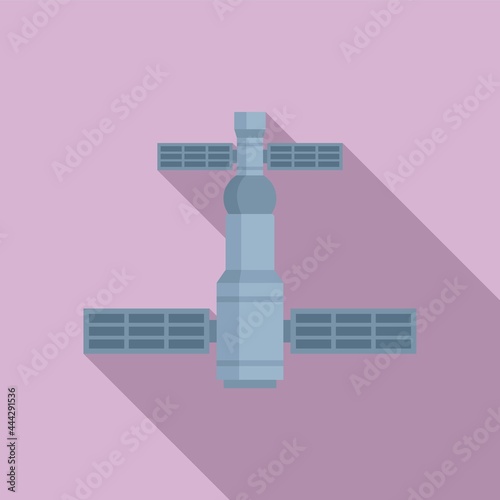 Fototapeta Naklejka Na Ścianę i Meble -  Exploration space station icon flat vector. International rocket