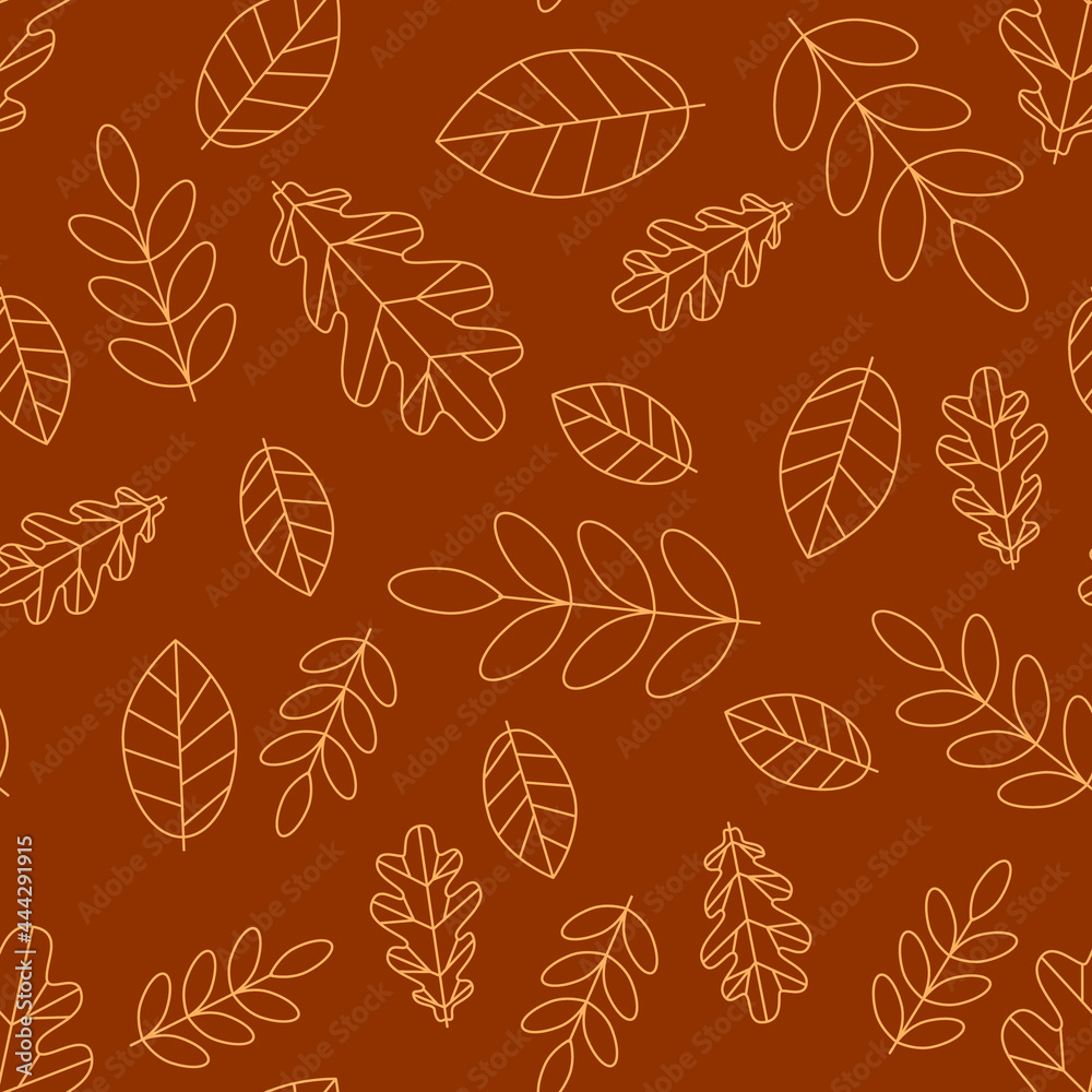 Seamless pattern with autumn leaves. Fall season, golden leaves. Floral organic background for fabric, cover, textile. Hand drawn leaf texture. Vector illustration.