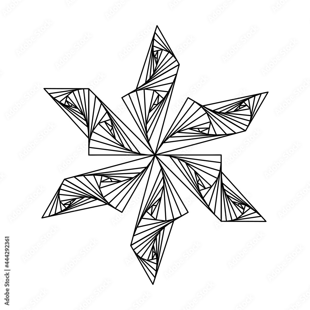 Coloring book for adults. Monochrome abstract mandala, 3d six-pointed star. Geometric ornament, optical illusion