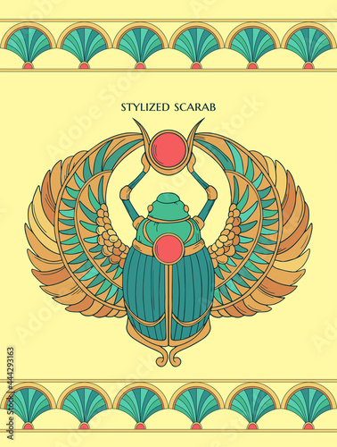 colored vector illustration with stylized scarab 