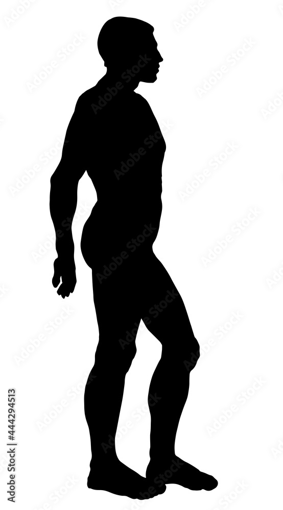 The male silhouette stands sideways. Vector drawing The male silhouette stands sideways. Vector drawing
