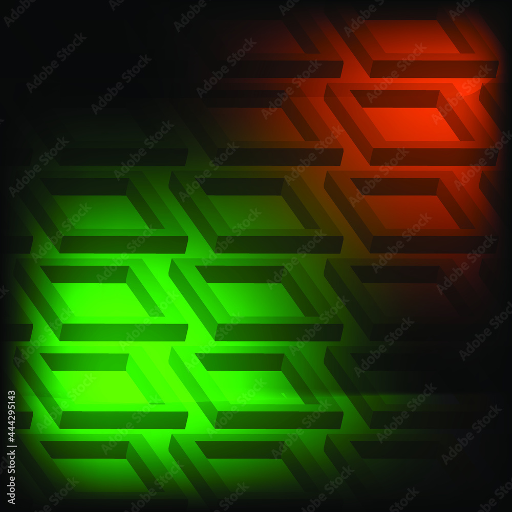 faint rectangle repeating on dark background with red green gradient effect. dynamic vector illustration for background