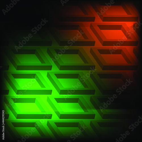 faint rectangle repeating on dark background with red green gradient effect. dynamic vector illustration for background