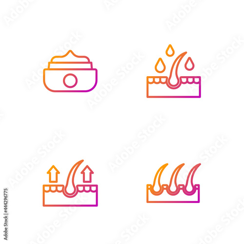 Set line Human hair follicle, Gel or wax for styling and Oil care treatment. Gradient color icons. Vector