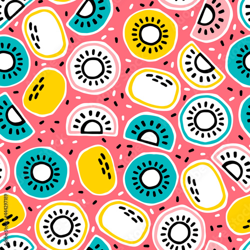 Bright seamless pattern kiwi fruit. Vector illustration. Great for fabric, textile, wrapping paper.
