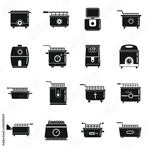 Bake deep fryer icons set simple vector. Electric cook food