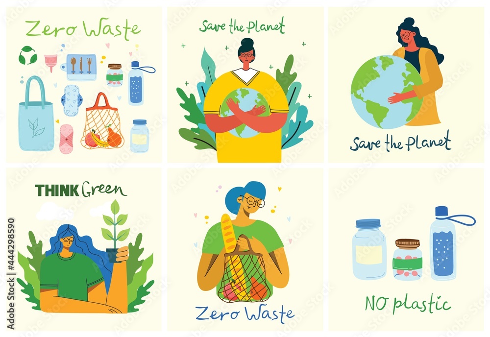 Hand drawn elements of zero waste life in vector. Eco style. No plastic. Go green Hand drawn elements of zero waste life in vector. Eco style. No plastic. Go green