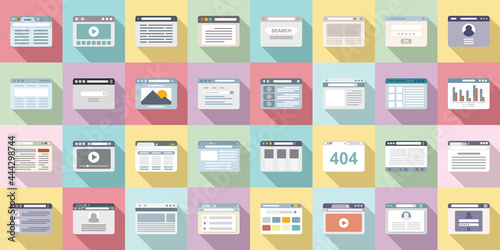 Browser icons set flat vector. Computer window