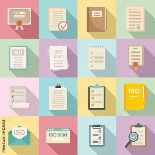 Standard icons set flat vector. Iso certified