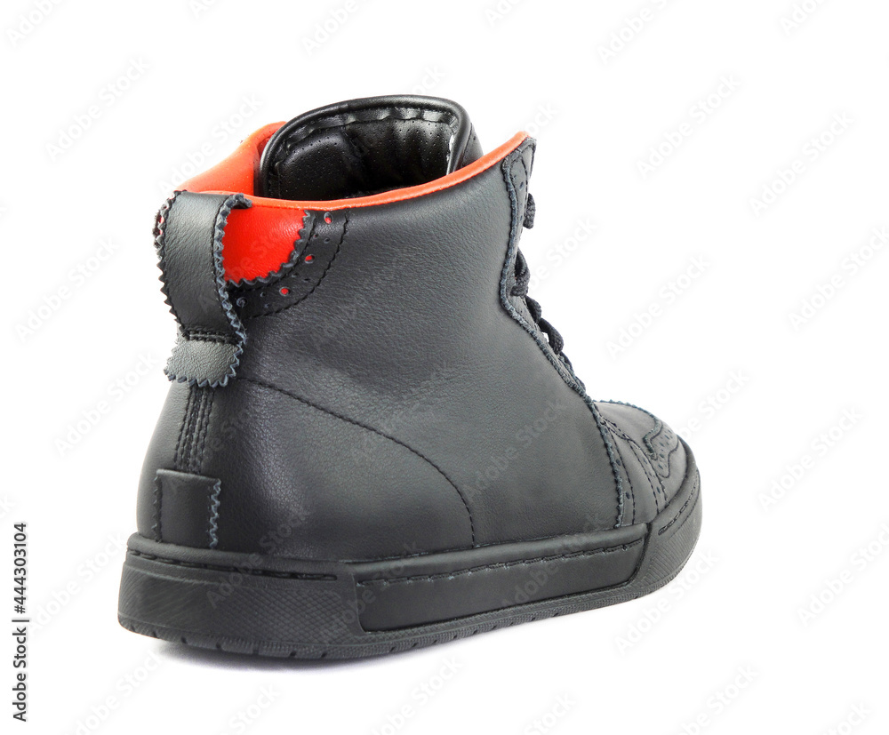 High-top sneakers in black leather and orange accents High-top sneakers in black leather and orange accents