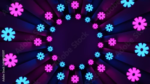 Neon light of Modern design., flight forward through digital corridor, appearing glowing pink blue lines, ultraviolet spectrum., 4K Looped Background Animation