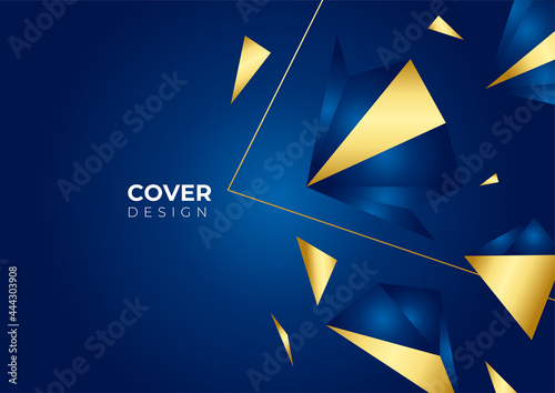 Abstract 3d polygonal pattern luxury dark blue with gold triangle background. Vector illustration