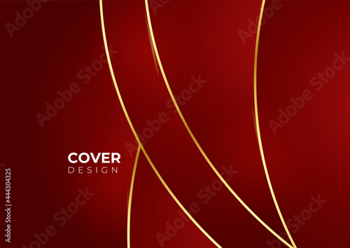 Red and gold background with scrollworks and golden lines.