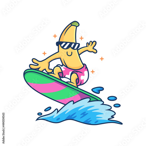 Coll Banana Playing Surfing. Fruit Vector Icon Illustration, Isolated on Premium Vector © Hadi