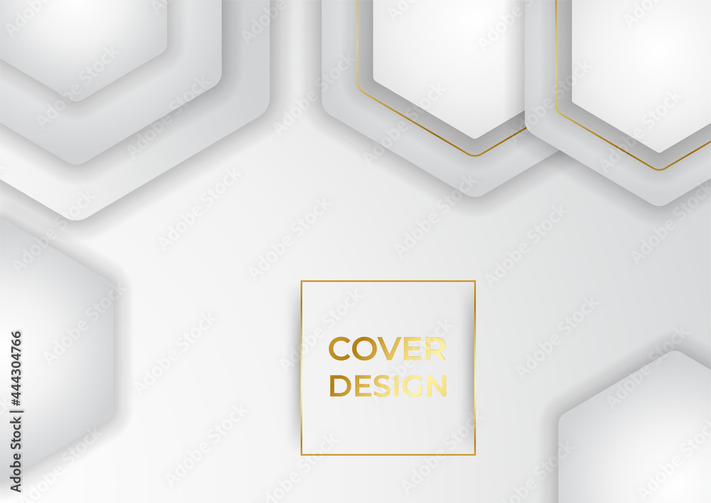 Abstract white background with gold line. Abstract grey and gold