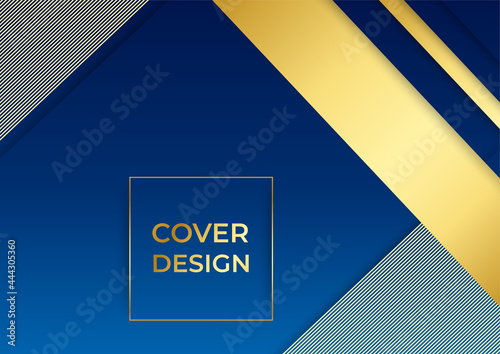 Abstract template dark blue luxury premium background with luxury triangles pattern and gold lighting lines. Blue gold presentation background with business and corporate concept