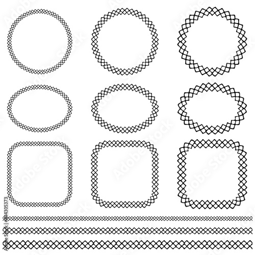 black hand drawn vector cross stitch frame and border patterns