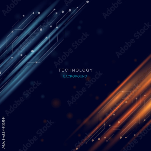 Abstract technology background.Digital concept with blue and orange light effect.