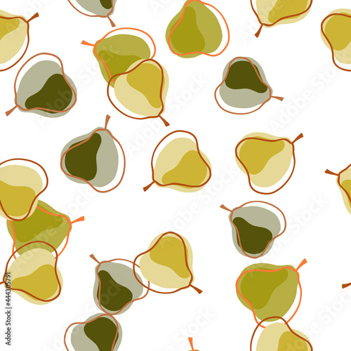 Abstract food seamless pattern with random pears elements print. White background. Isolated print.