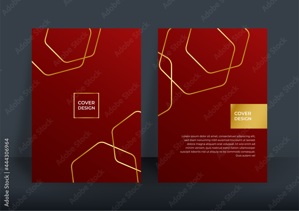 set of red and gold flyers with different geometric elements and color. Abstract red grey gold