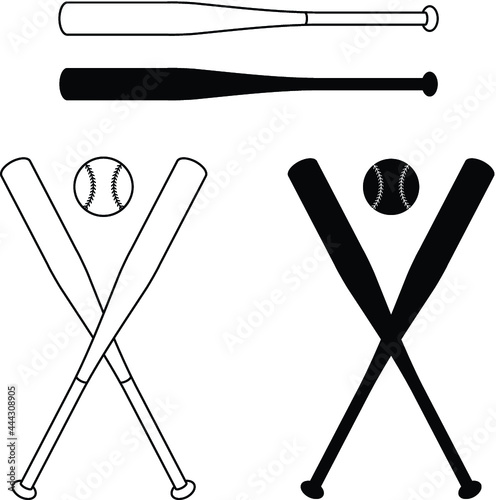 Baseball Bat and Baseball Outline and Silhouette Clipart Set photo