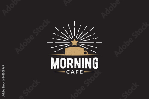 Morning Cafe logo vector graphics with a cup of coffee and rising star for any business, especially for cafe, coffee shop, restaurant, etc.